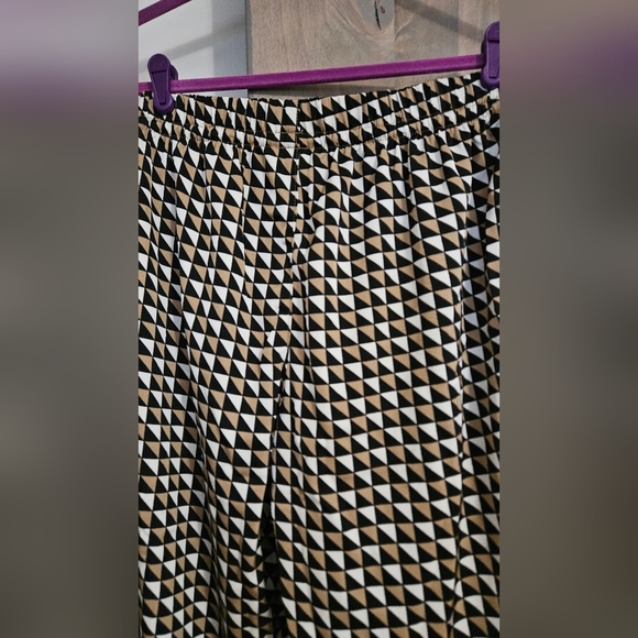 H&M Twill Satin Drawstring Wide Leg Patterened Trouser In Beige/black. Size SM - Picture 5 of 16